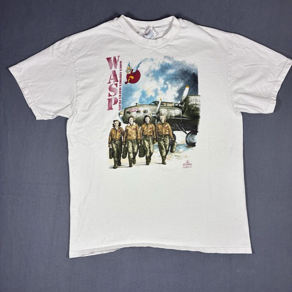 Vintage 90’s WASP Women’s Air Force Pilots T Shirt Men’s Size L Military White